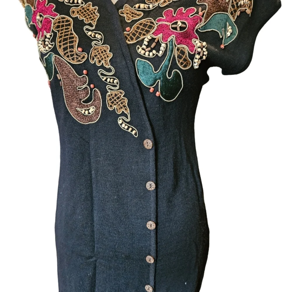 Carole Little Black Beaded Embroidered Dress - Picture 3 of 6